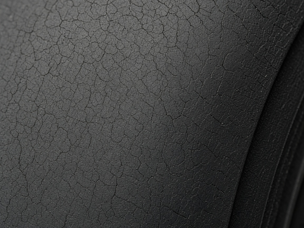 Fine cracks across a tire sidewall.